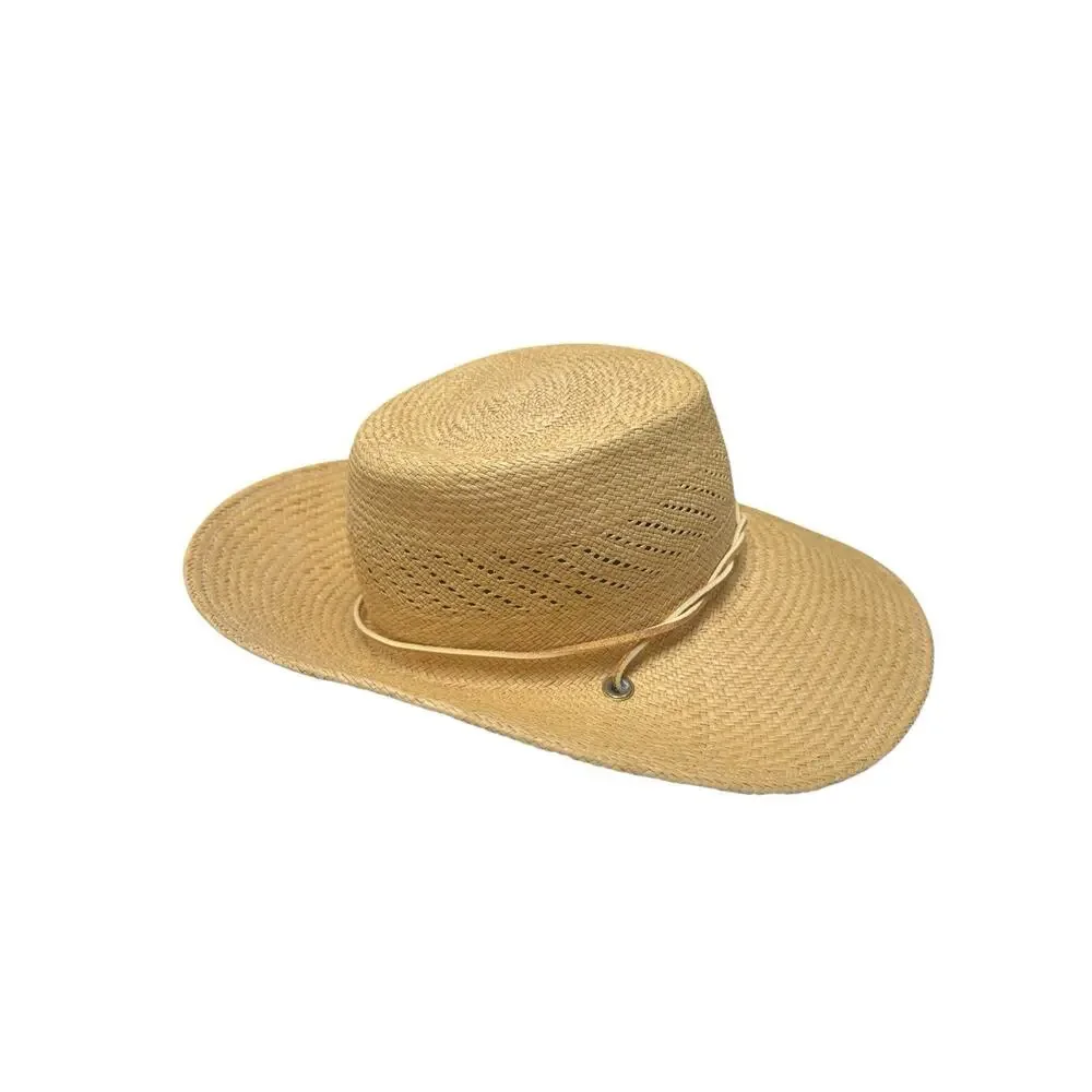 Vintage S.G. Green Straw‎ Rancher Hat Western Sun Hat Coastal Cowgirl Boho